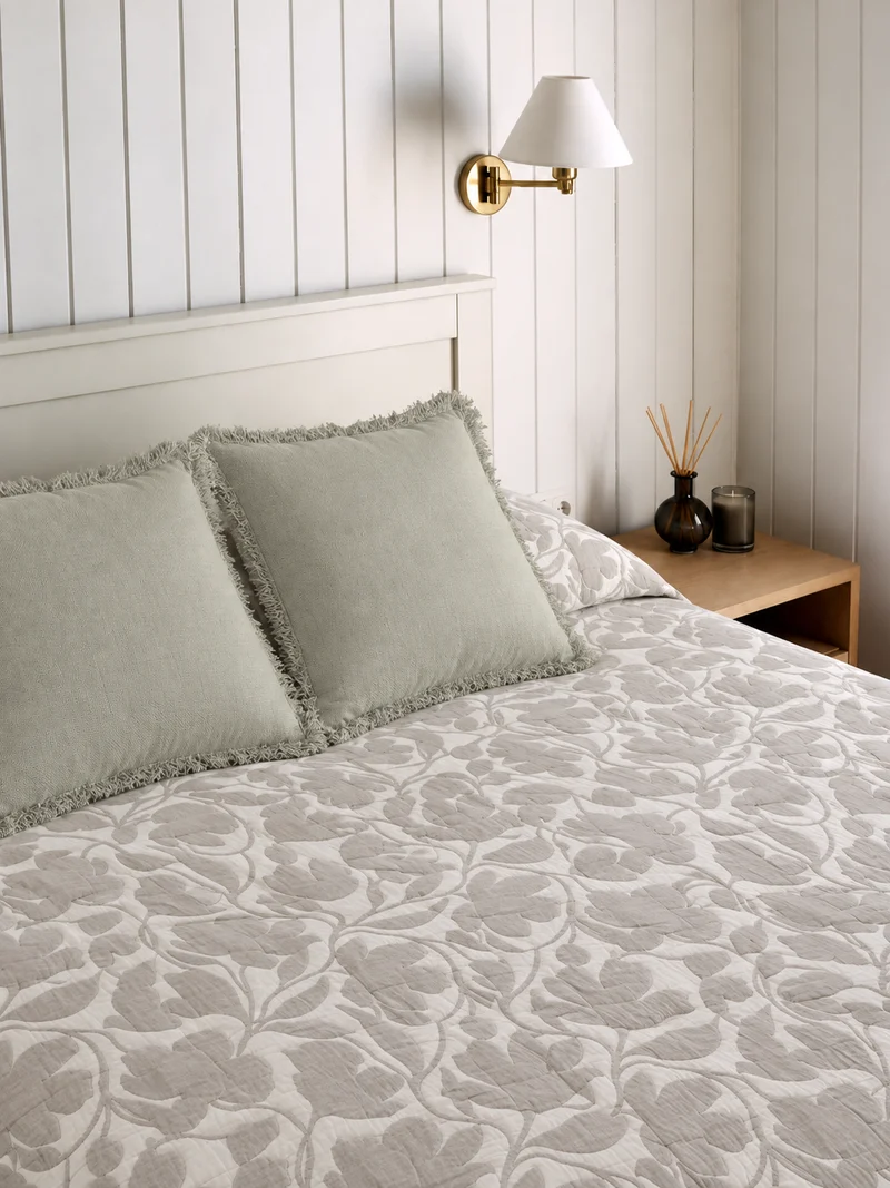 Colcha doble tela algodón jacquard flormar verde seco