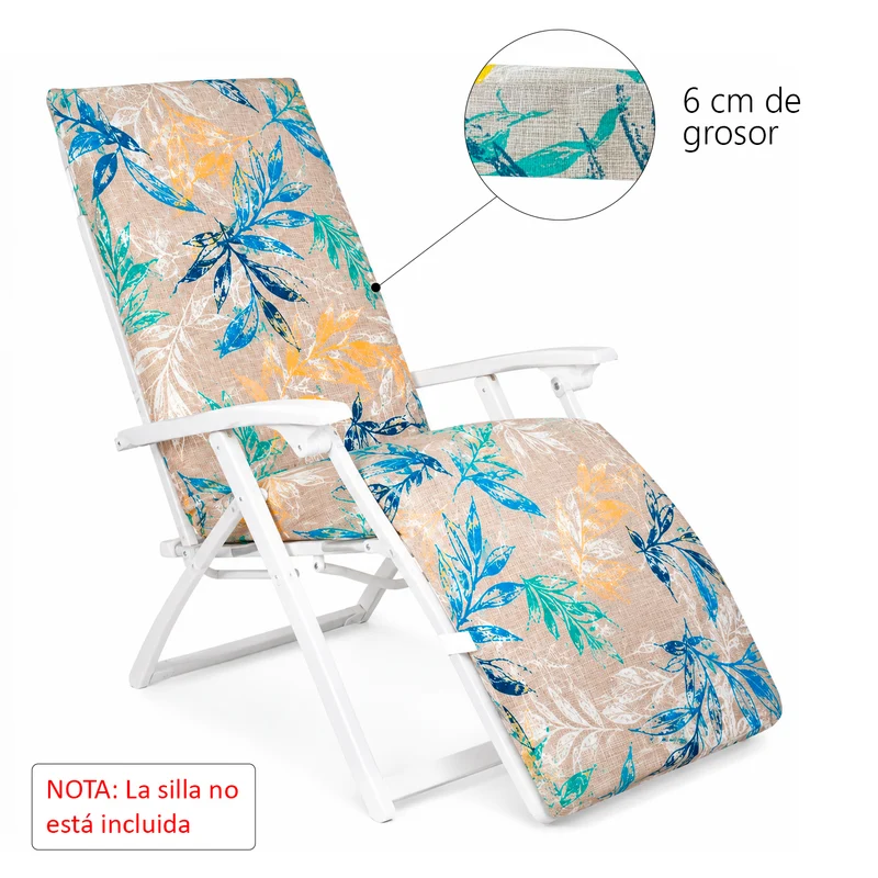 Cojín Tumbona Colchón 180x55x6cm . Ideal para Jardín, Piscina, Terraza- Hojas Mix
