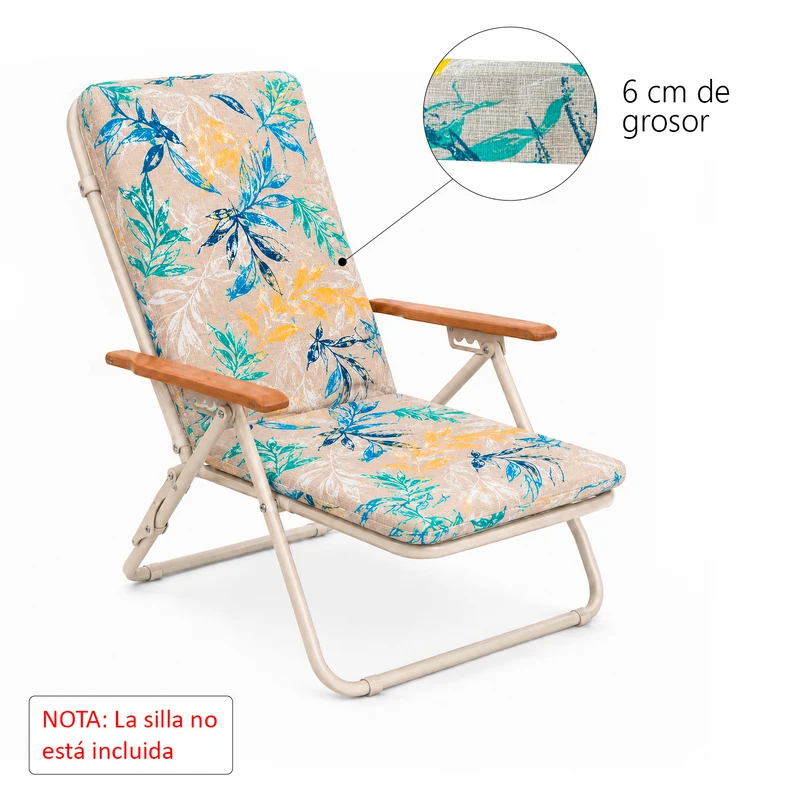 Cojín Tumbona Colchón 120x55x6cm . Ideal para Jardín, Piscina, Terraza- Hojas Mix