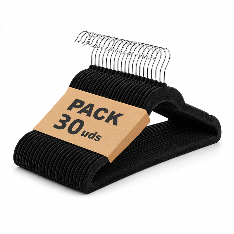 Perchas de Terciopelo Antideslizantes con Ranura- Negro
