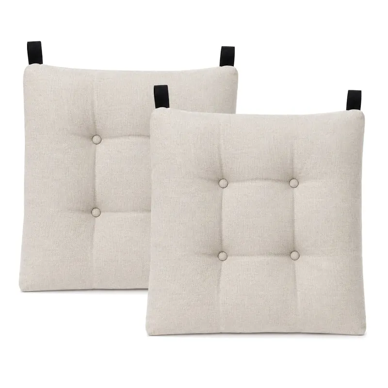 Cojines para Silla de 40x40x8cm Acolchados con Cintas de Sujeción Antideslizantes- Beige