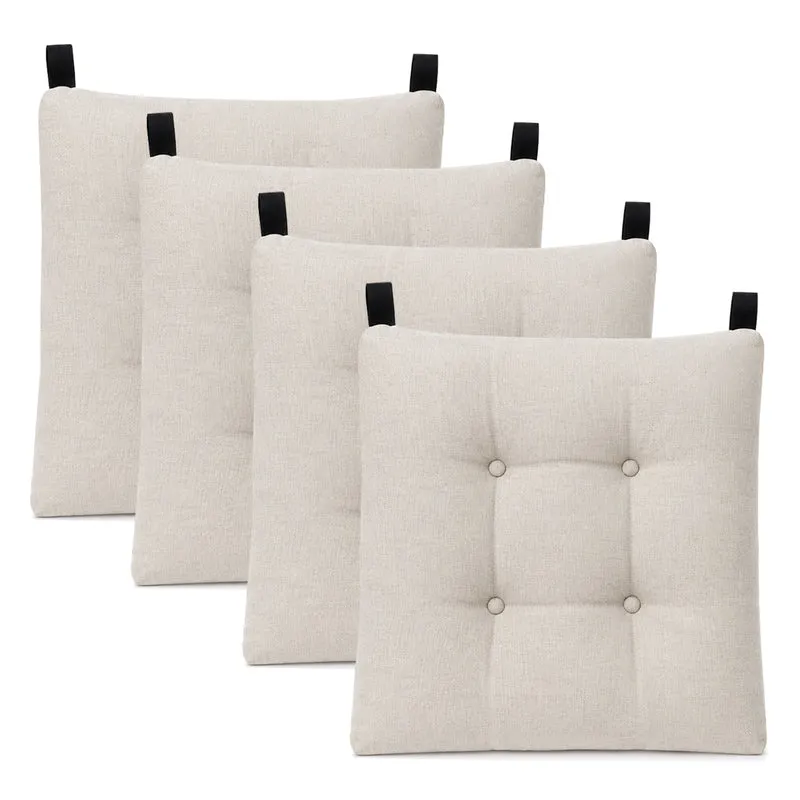 Cojines para Silla de 40x40x8cm Acolchados con Cintas de Sujeción Antideslizantes- Beige