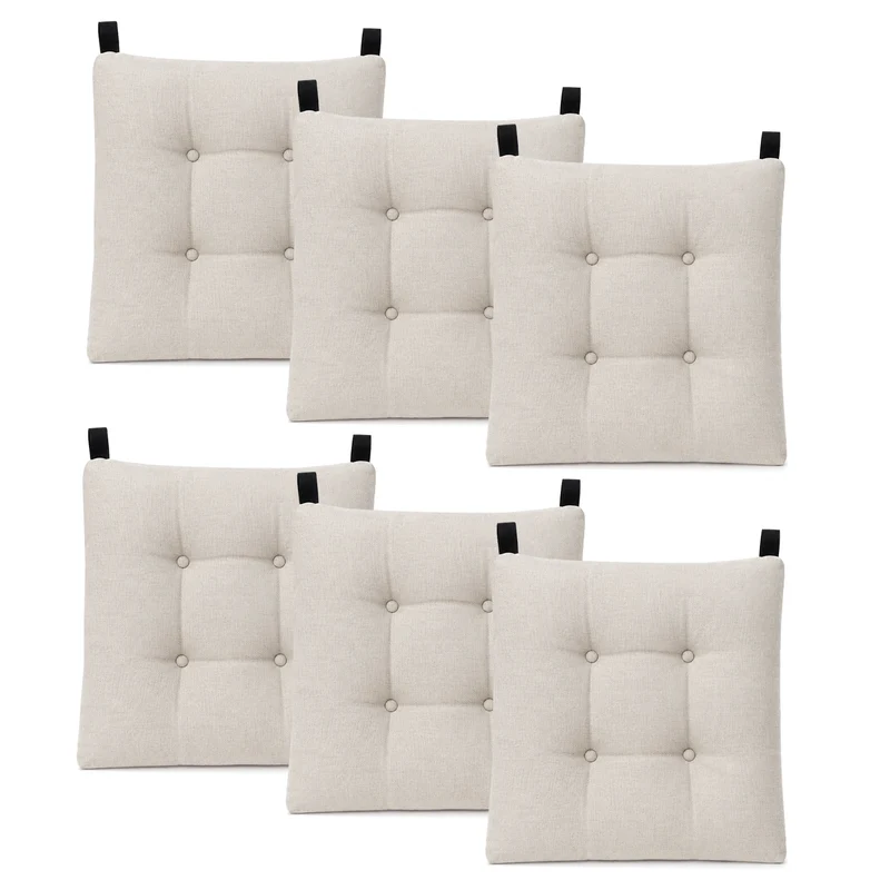 Cojines para Silla de 40x40x8cm Acolchados con Cintas de Sujeción Antideslizantes- Beige