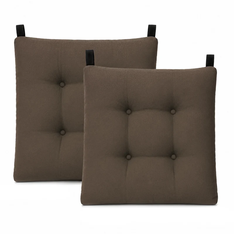 Cojines para Silla de 40x40x8cm Acolchados con Cintas de Sujeción Antideslizantes- Marrón