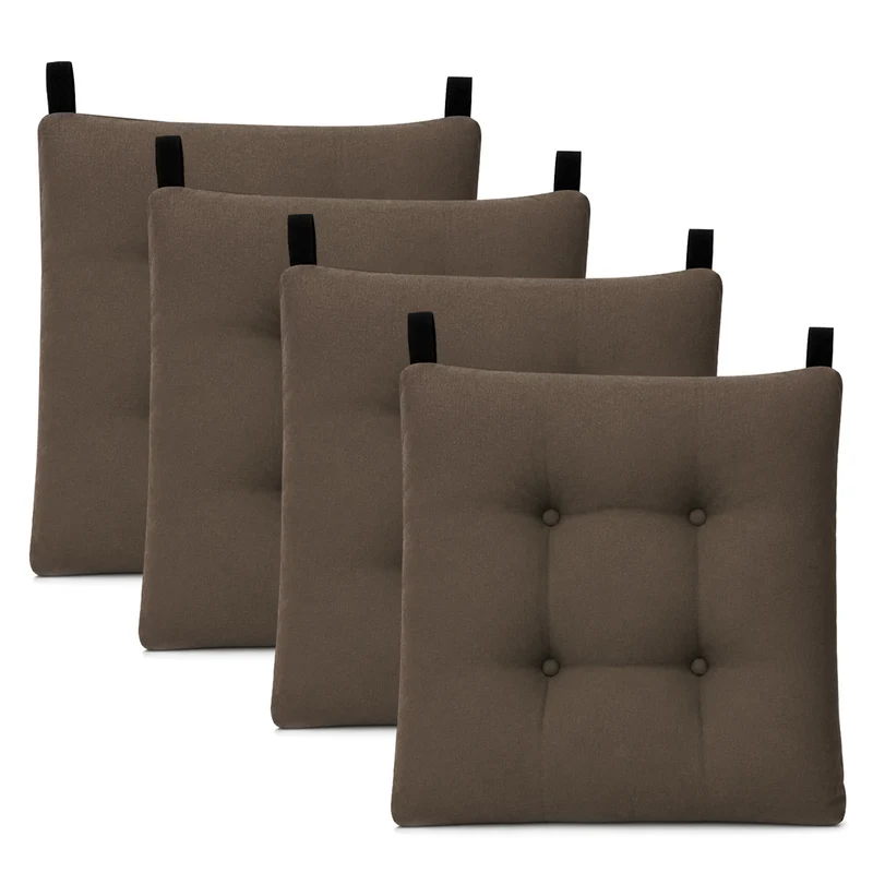 Cojines para Silla de 40x40x8cm Acolchados con Cintas de Sujeción Antideslizantes- Marrón