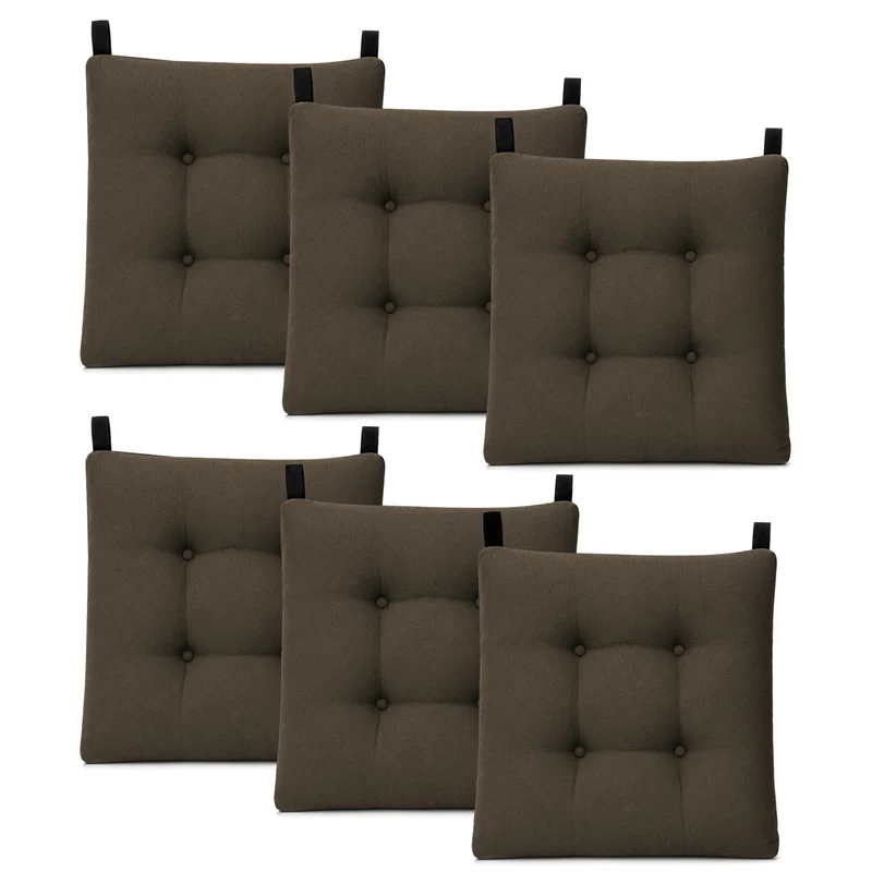 Cojines para Silla de 40x40x8cm Acolchados con Cintas de Sujeción Antideslizantes- Marrón