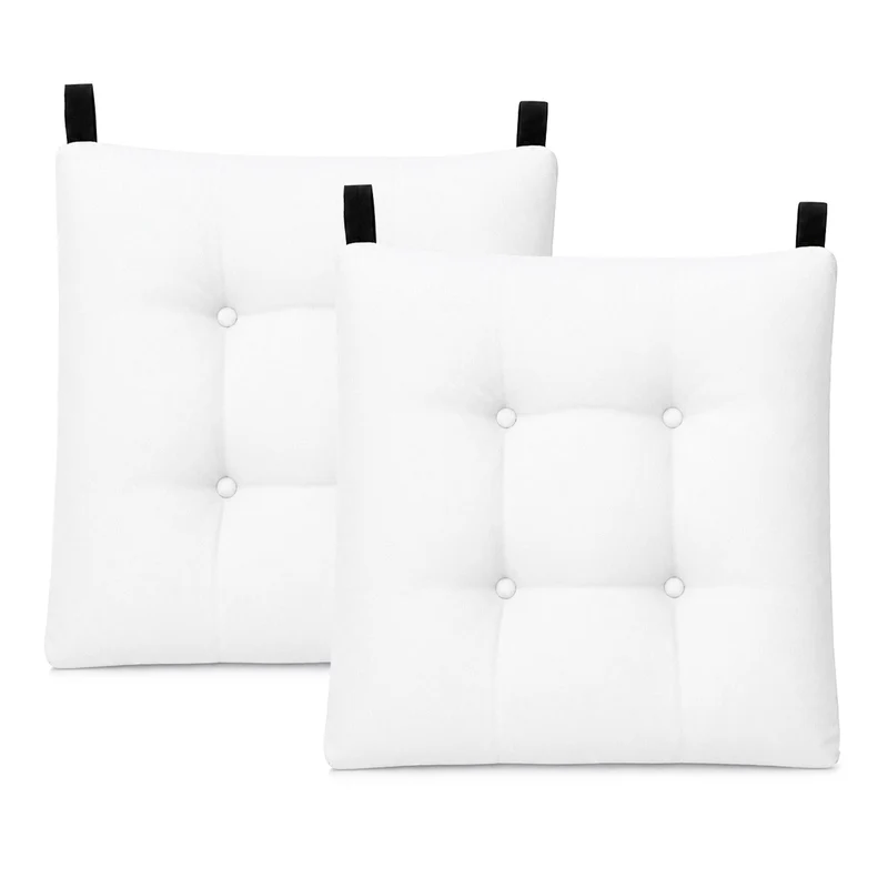 Cojines para Silla de 40x40x8cm Acolchados con Cintas de Sujeción Antideslizantes- Blanco
