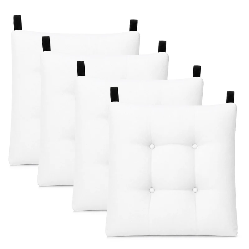 Cojines para Silla de 40x40x8cm Acolchados con Cintas de Sujeción Antideslizantes- Blanco