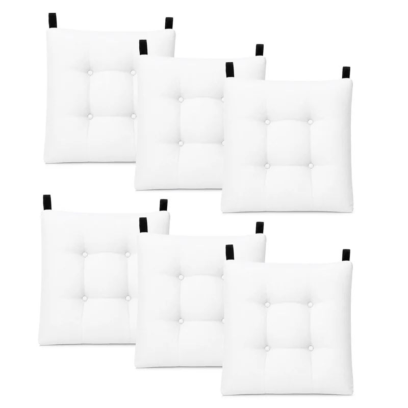 Cojines para Silla de 40x40x8cm Acolchados con Cintas de Sujeción Antideslizantes- Blanco