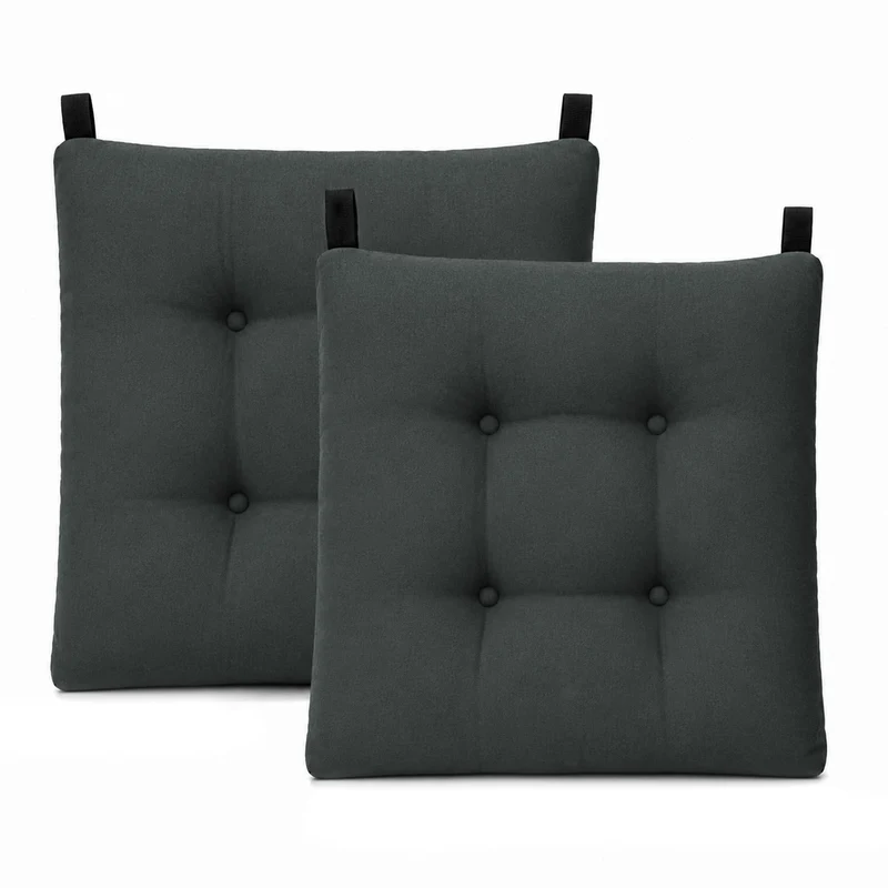 Cojines para Silla de 40x40x8cm Acolchados con Cintas de Sujeción Antideslizantes- Gris Oscuro