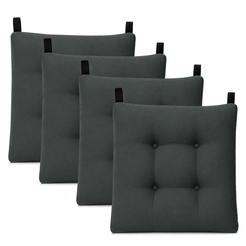 Cojines para Silla de 40x40x8cm Acolchados con Cintas de Sujeción Antideslizantes- Gris Oscuro