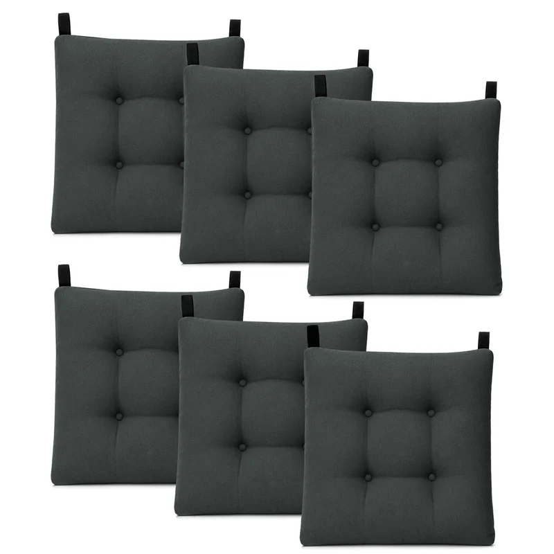Cojines para Silla de 40x40x8cm Acolchados con Cintas de Sujeción Antideslizantes- Gris Oscuro