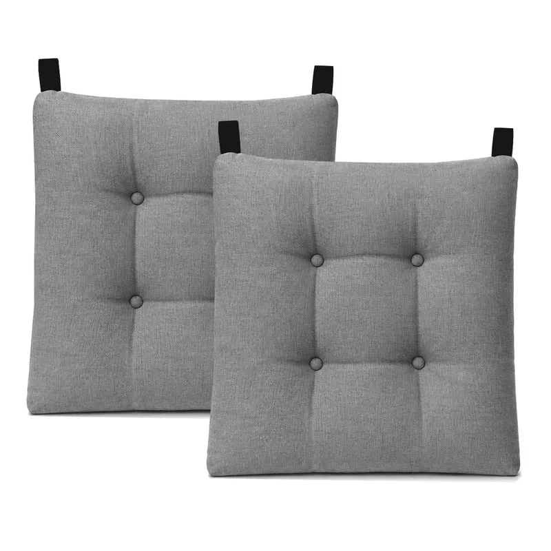 Cojines para Silla de 40x40x8cm Acolchados con Cintas de Sujeción Antideslizantes- Gris