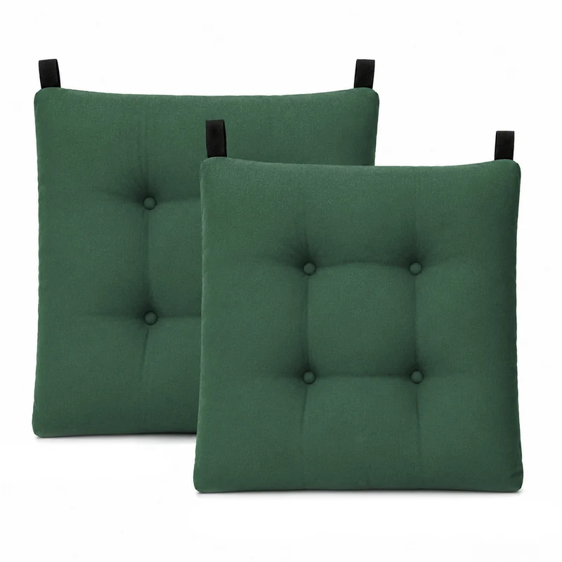 Cojines para Silla de 40x40x8cm Acolchados con Cintas de Sujeción Antideslizantes- Verde