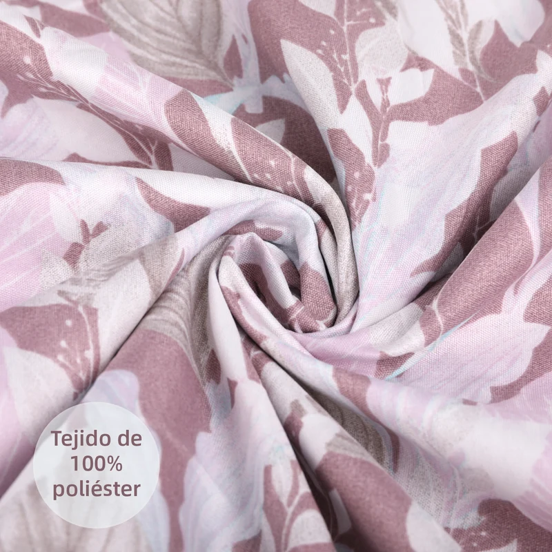 Juego Sábanas Estampadas de Verano y Entretiempo 100% Poliéster- Hojas Malva