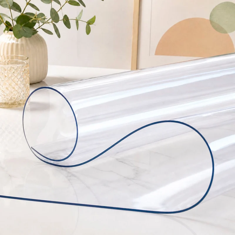 Protector de Mesa Transparente de PVC, Mantel Grueso 1,5 mm Impermeable, Anti manchas -Mesa Rectangular y Redonda
