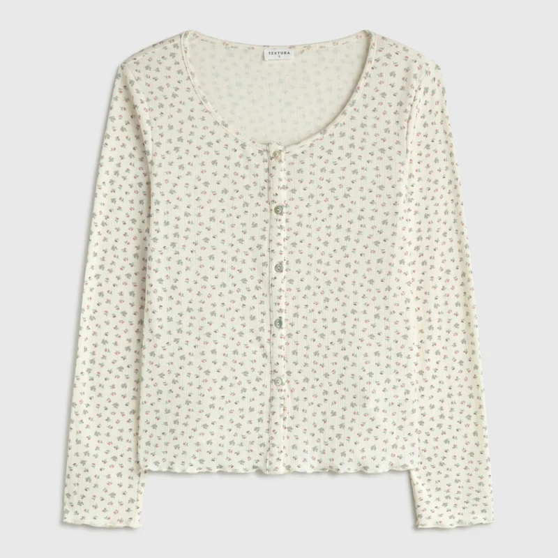 Camiseta manga larga punto canalé floral Popu
