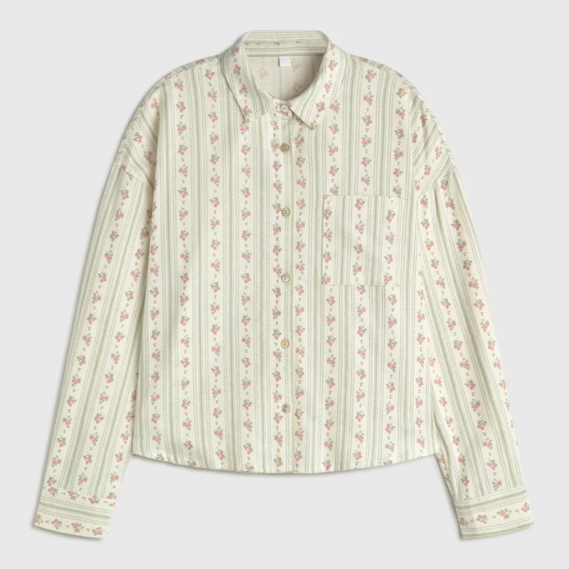 Camisa pijama franela algodón flores y rayas Neusi