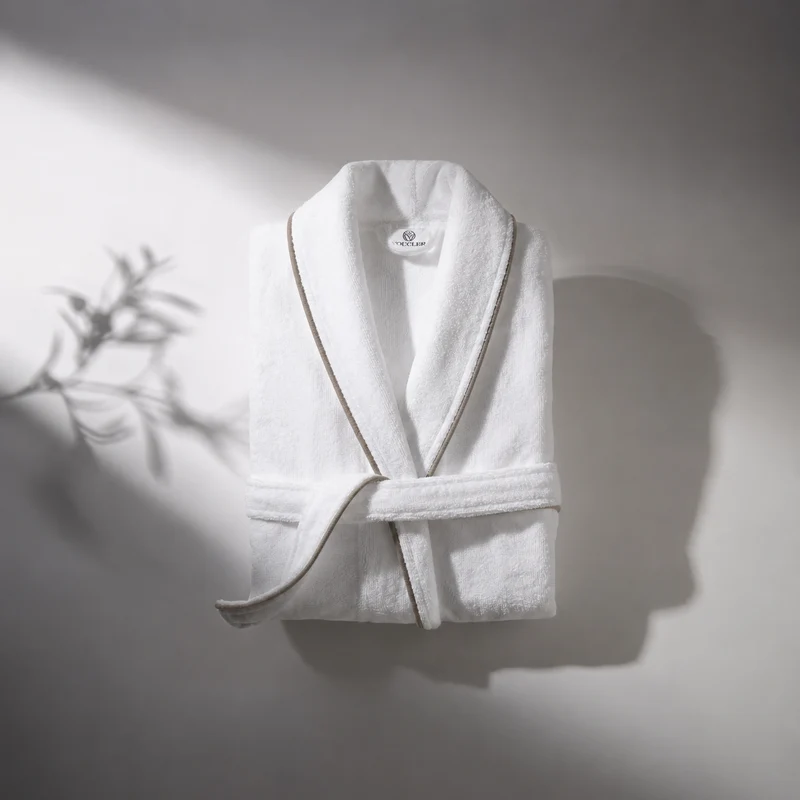 EMBRACE VELVETY BATHROBE BEIGE PIPING
