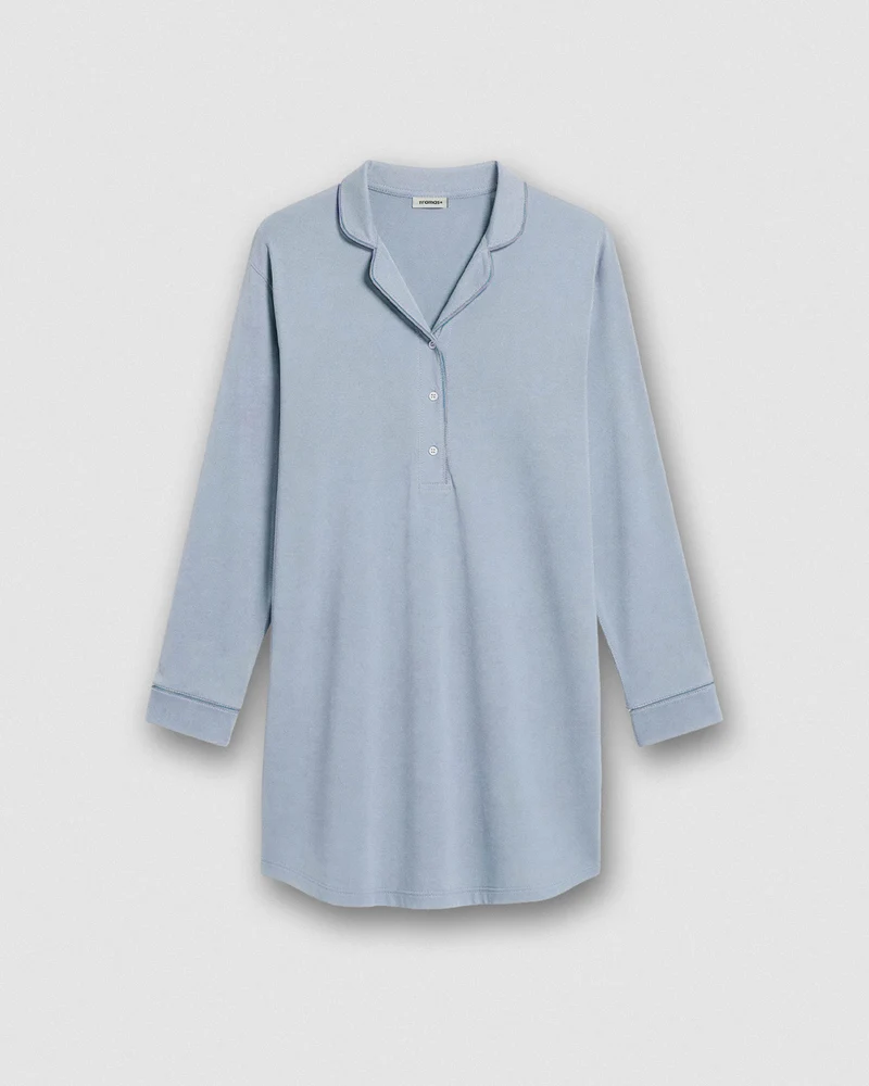 Camisón camisero algodón celeste
