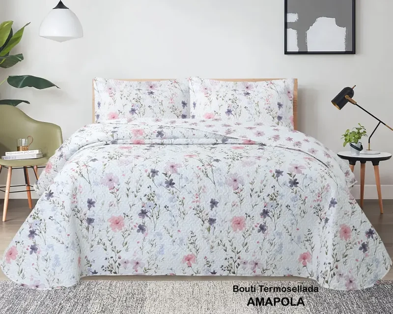 Colcha Bouti Reversible Marca Dolz Diseño Amapola 100% Poliéster Estampado Floral