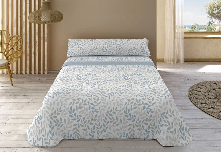 Juego de Sábanas Coralina Estampado Azul para Cama 180