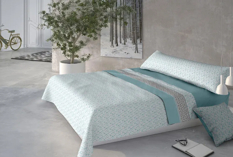 Juego de Sábanas Coralina Estampado Agua Marina para Cama 150