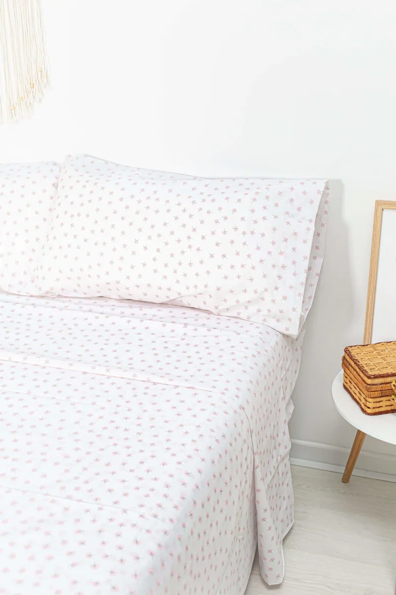 Juego Sábanas Estampadas Flor Rosa