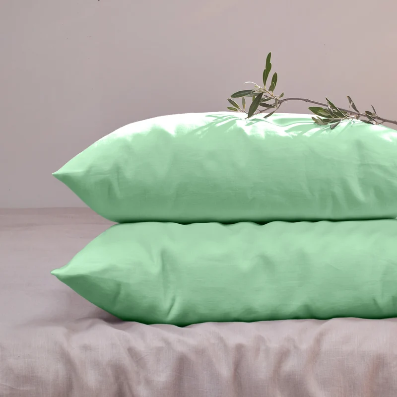 Lote de 2 fundas de almohada simples de lino verde menta