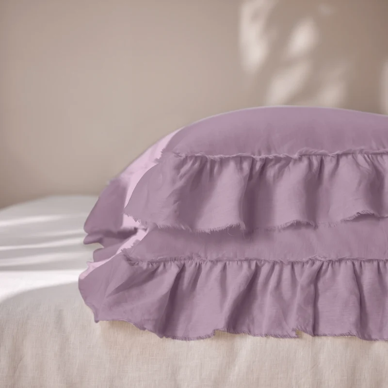 Lote de 2 fundas de almohada con volantes deshilachados de lino lila