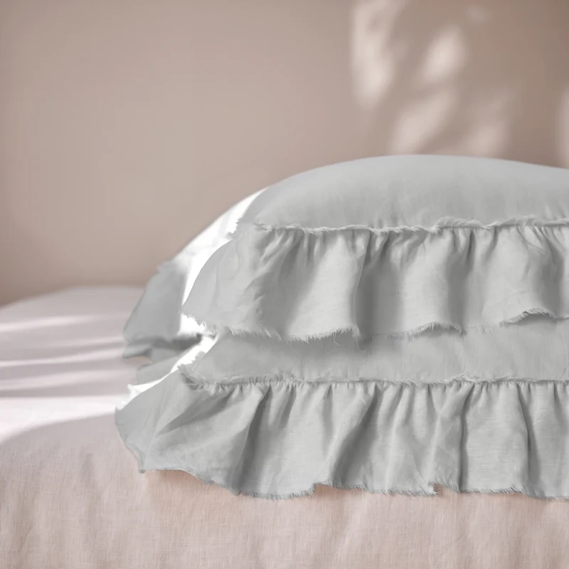 Lote de 2 fundas de almohada con volantes deshilachados de lino gris mineral