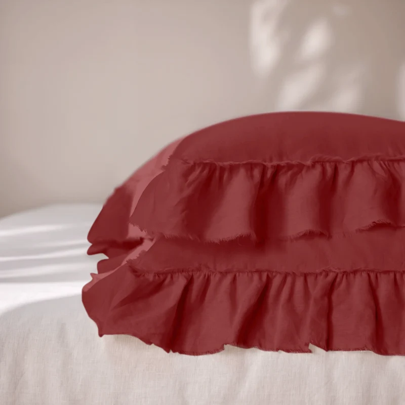Lote de 2 fundas de almohada con volantes deshilachados de lino ladrillo