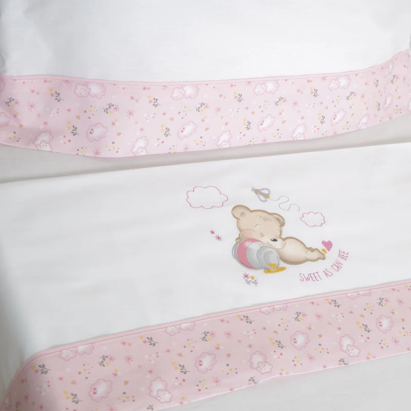 Juego de sábanas cuna oso 292 blanco/rosa