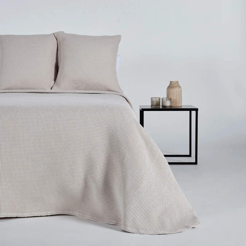 Colcha algodón nido abeja beige 107