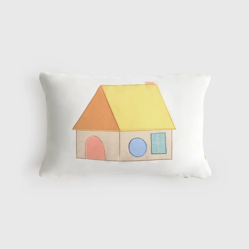 Funda de cojín algodón casa bordada Ray