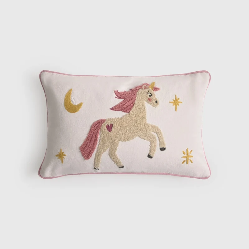 Funda de cojín algodón unicornio bordado Unela