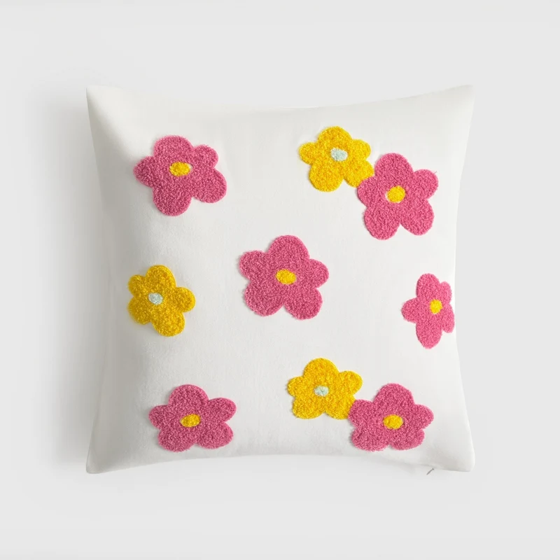 Funda de cojín algodón flores bordadas Florgri