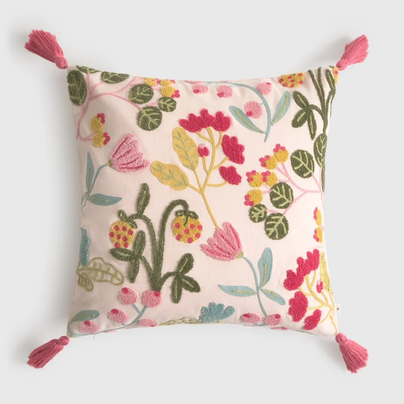 Funda de cojín algodón bordado floral Sibel
