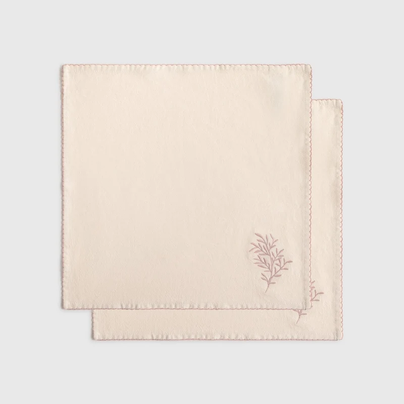 Set de dos servilletas alogdón bordado vegetal Homa