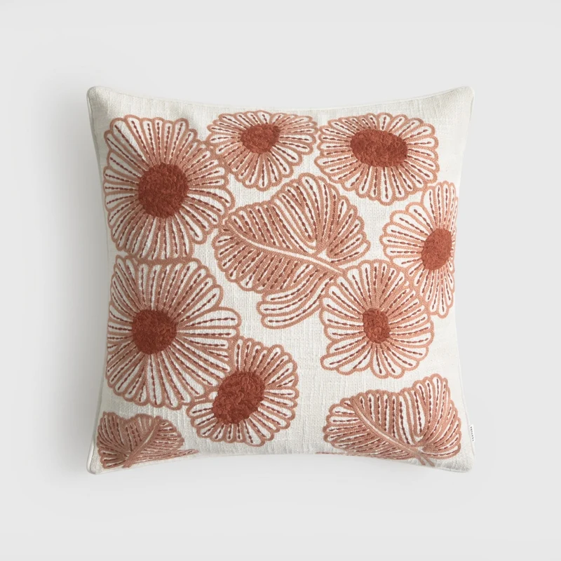 Funda de cojín algodón bordado floral Homlif