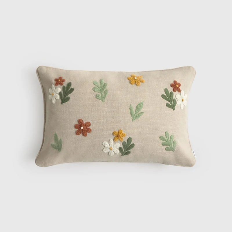 Funda de cojín algodón bordado flores Seorin