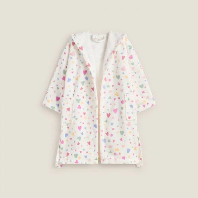 Albornoz infantil de algodón con estampado corazones Toli