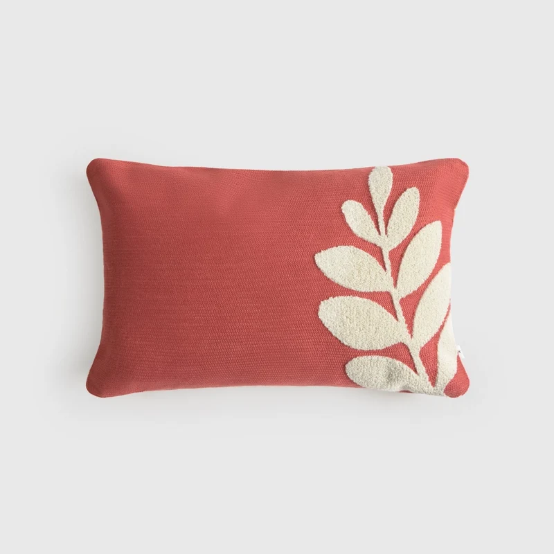 Funda de cojín algodón bordado hoja Hofi
