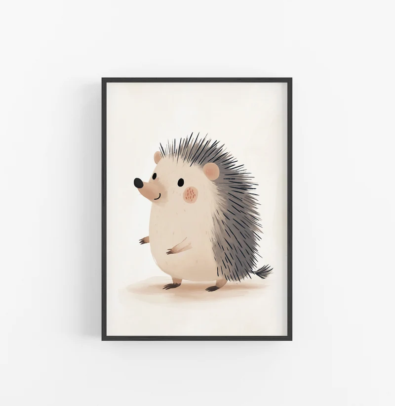 Cuadro Erizo Animales Dibujos Beige Gris