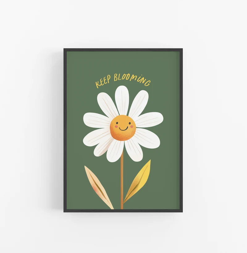 Cuadro Floral Caricatura Verde Amarillo Blanco