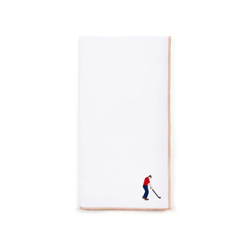 Roupa de mesa Nazaré branca, em algodão, com desportistas retro bordados