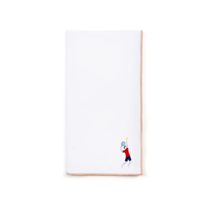 Roupa de mesa Nazaré branca, em algodão, com desportistas retro bordados