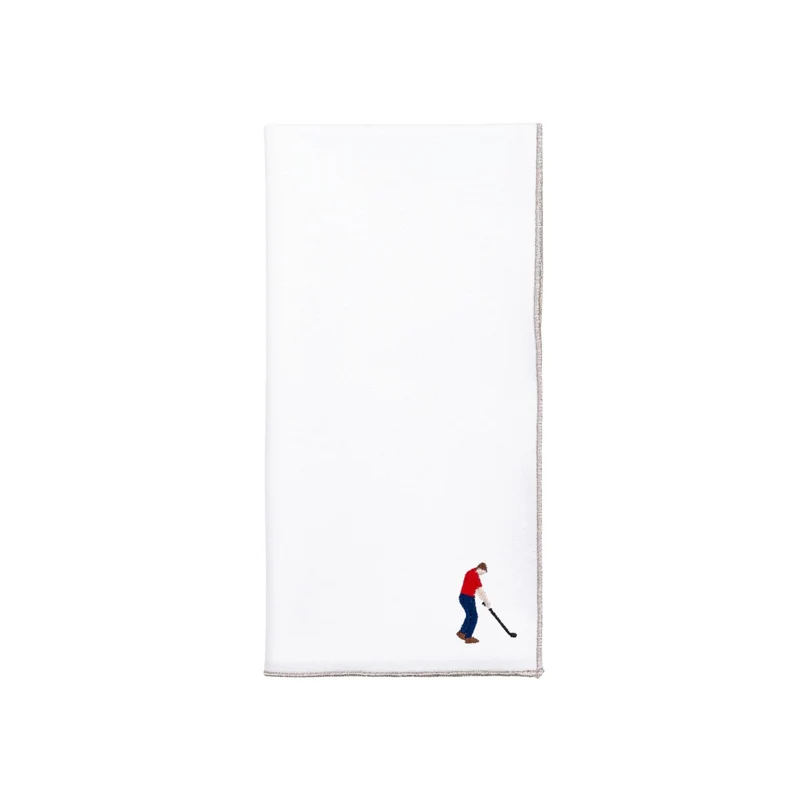 Roupa de mesa Nazaré branca, em algodão, com desportistas retro bordados