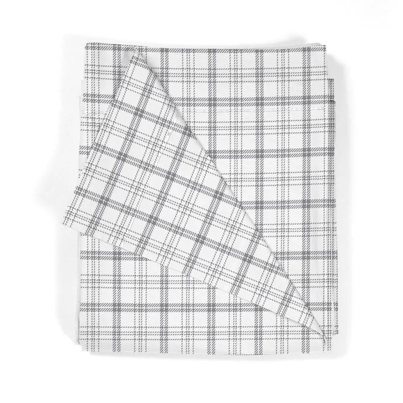 Juego Sábanas Estampadas Cuadros Gris
