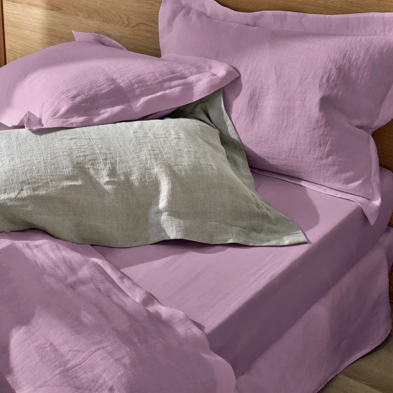 Par de fundas de almohada con volantes planos de lino lila